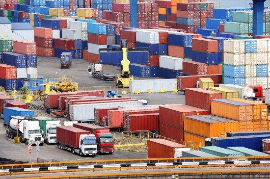 sea container warehouse and truck